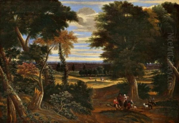 Landschaft Mit Landleuten Und Ziegen Oil Painting by Jacques D Arthois