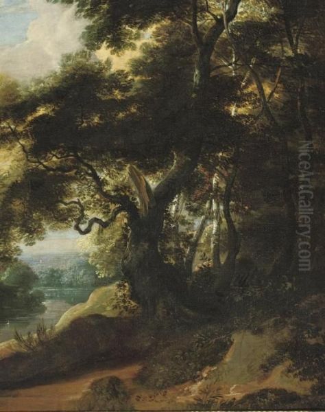 A River Landscape With An Entrance To A Wood Oil Painting by Jacques D Arthois