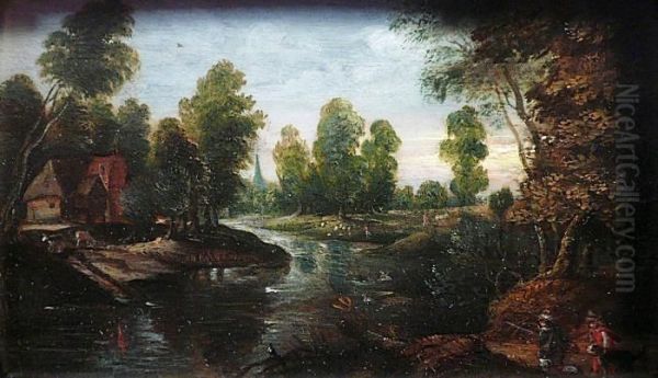 Chasseuren Bord De Riviere Oil Painting by Jacques D Arthois