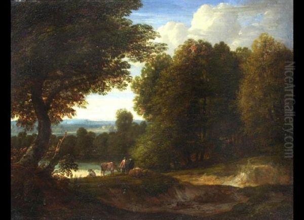 Waldlandschaft Mit Figuren Oil Painting by Jacques D Arthois