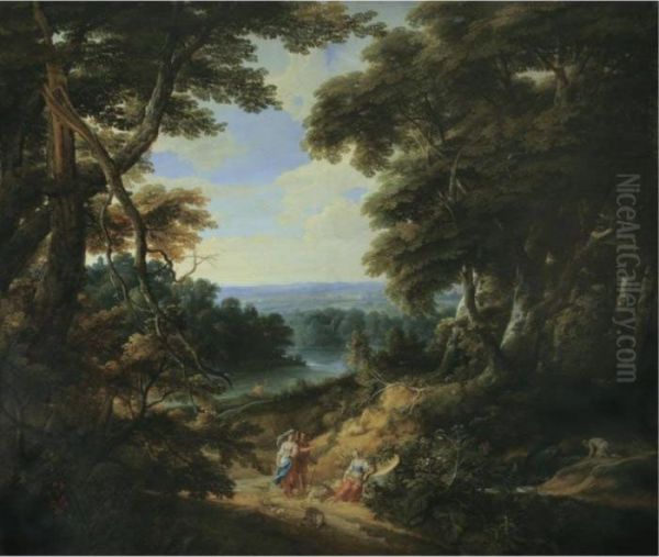 Landscape With A Castle And Figures Oil Painting by Jacques D Arthois