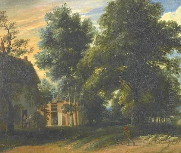 Homecoming In The Evening Oil Painting by Jacques D Arthois