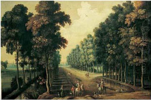 Cavaliers Dans Une Allee Bordee D'arbres Oil Painting by Jacques D Arthois