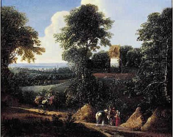 Cavaliers Et Villageois Dans La Foret De Soignes,a Proximite De La
 Porte D'uccles Oil Painting by Jacques D Arthois