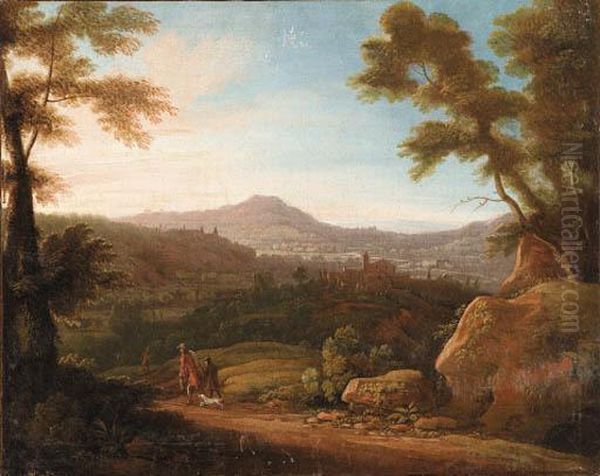 Italianate Landscapes With Hunters At Sunrise And Sunset Oil Painting by Jacques D Arthois