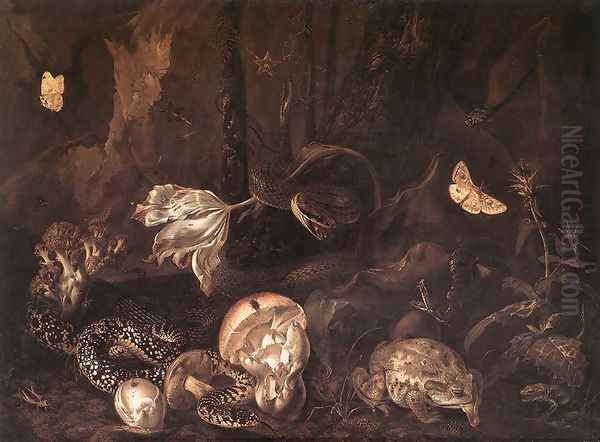 Still-Life with Insects and Amphibians 1662 Oil Painting by Otto Marseus van Schrieck