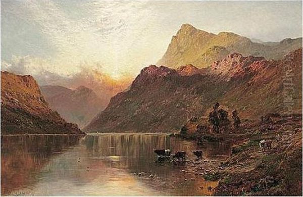 At Sunset Loch Awe N.b. Oil Painting by Alfred de Breanski