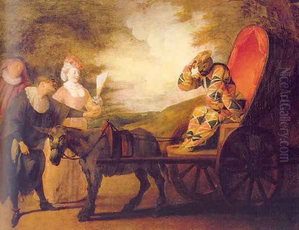 Harlequin, Emperor on the Moon 1707 Oil Painting by Jean-Antoine Watteau