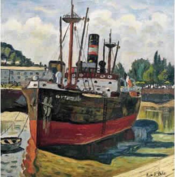 Cargo, Bassin A Maree Basse Oil Painting by Henri Lienard De Saint-Delis