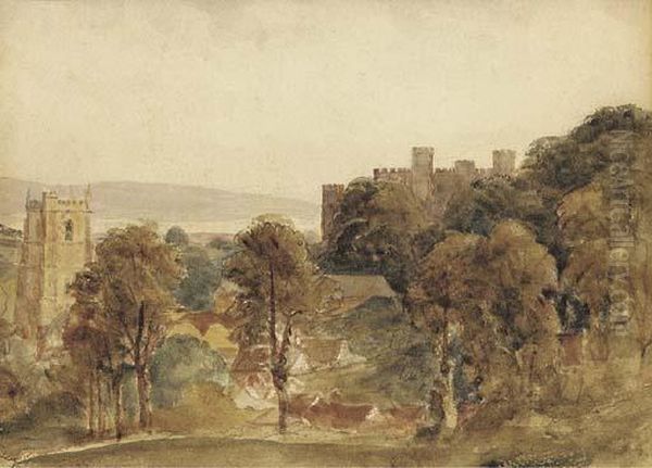 View Of Ludlow Castle Oil Painting by Peter de Wint