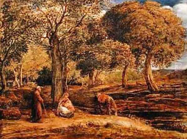 Landscape with Family Group possibly The Rest on the Flight into Egypt Oil Painting by John Linnell