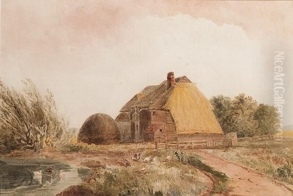 A Surrey Farm Oil Painting by Peter de Wint