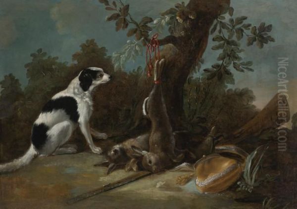 Spaniels Threatening Ducks Oil Painting by Alexandre-Francois Desportes