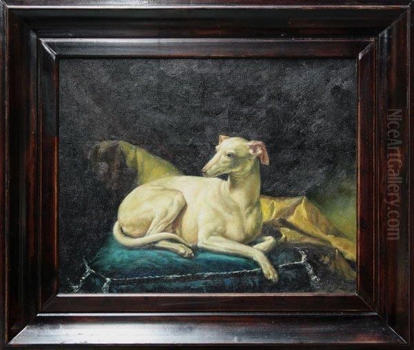 White Whippet Oil Painting by Alexandre-Francois Desportes