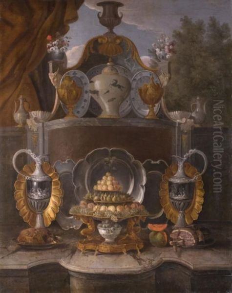 Stilleben Mit Presentoirs Und Fruchten Oil Painting by Alexandre-Francois Desportes