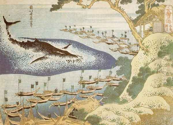 Whalling off the Goto Islands (Goto kujira tsuki) Oil Painting by Katsushika Hokusai