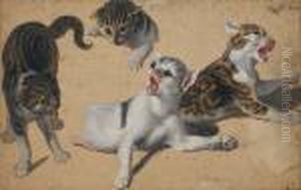 Quatre Chatons Oil Painting by Alexandre-Francois Desportes