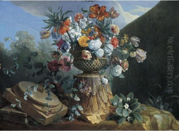 Still Life Of Flowers In An Urn Oil Painting by Alexandre-Francois Desportes