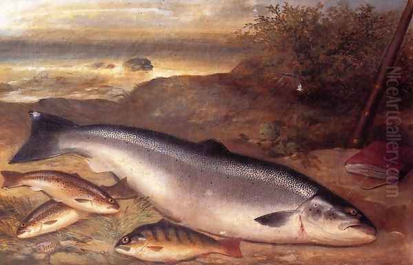 Still Life of Fish Oil Painting by Gustave Joseph Cheret