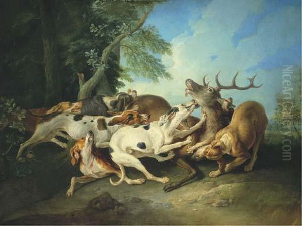 Cerf Aux Abois Oil Painting by Alexandre-Francois Desportes