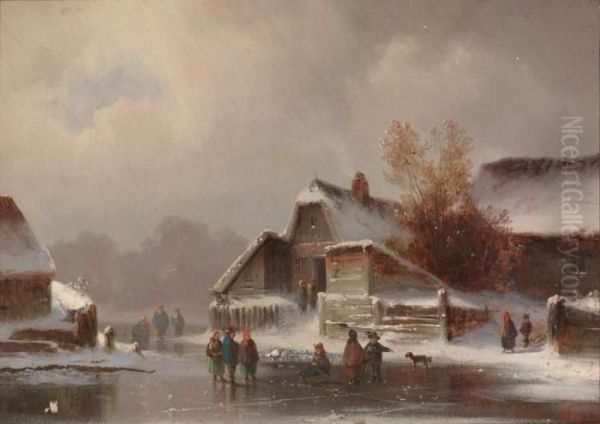 Winterliches Eisvergnugen Vor Malerischer Kulisse Oil Painting by Anton Doll