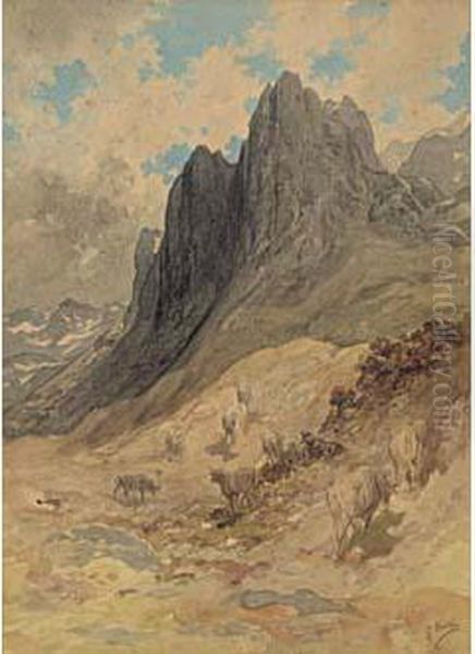 Troupeau De Vaches Dans Un Paysage Montagneux Oil Painting by Gustave Dore