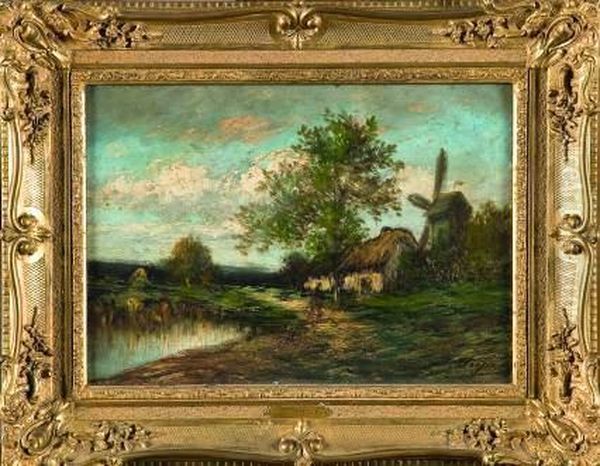 Paysage Au Moulin Oil Painting by Jules Dupre