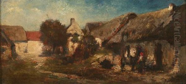 Village Scene Oil Painting by Jules Dupre