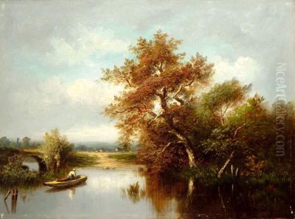 Pecheur A L'etang Oil Painting by Jules Dupre