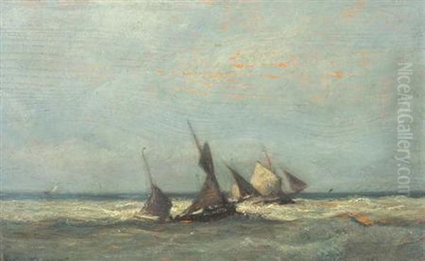 Barques De Peche En Mer, Circa Oil Painting by Jules Dupre