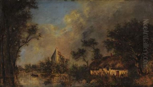 Ferme Au Bord D'une Riviere Oil Painting by Jules Dupre