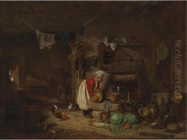 Interior De Ferme Dans Le Berry Oil Painting by Jules Dupre