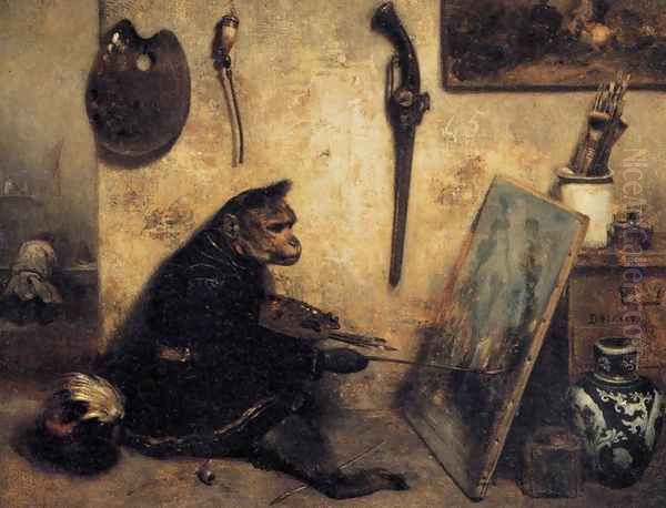 The Monkey Painter 1833 Oil Painting by Alexandre Gabriel Decamps