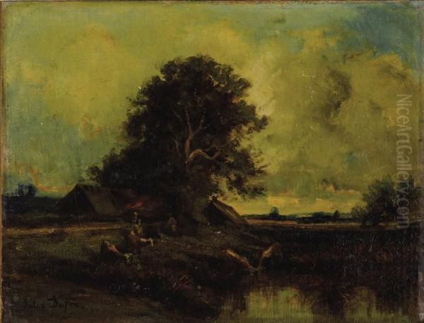 River Landscape With Cottage Oil Painting by Jules Dupre