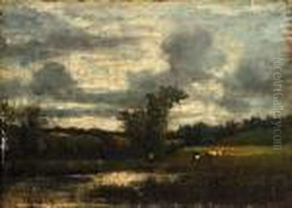 Meadowland Scene Oil Painting by Jules Dupre