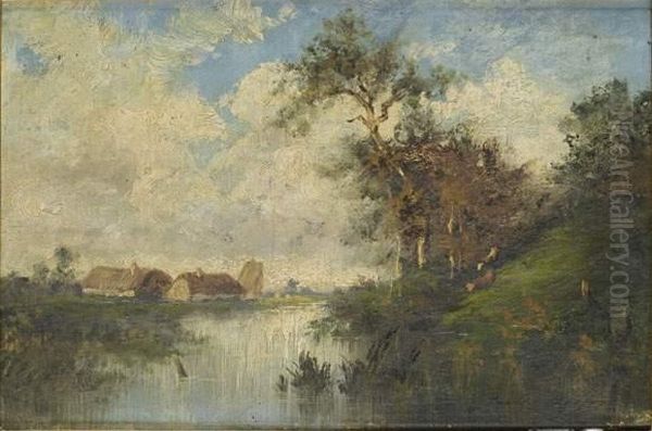 Paysage A La Riviere Oil Painting by Jules Dupre