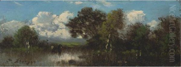 Landscape With River Oil Painting by Jules Dupre