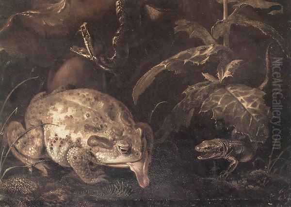 Still-Life with Insects and Amphibians (detail) 1662 Oil Painting by Otto Marseus van Schrieck