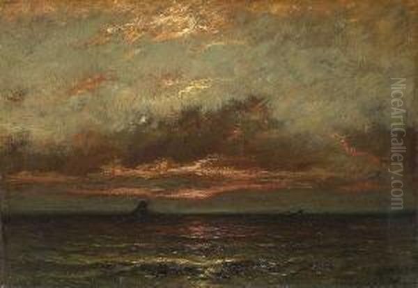 Schiffe Im Abendrot. Oil Painting by Jules Dupre