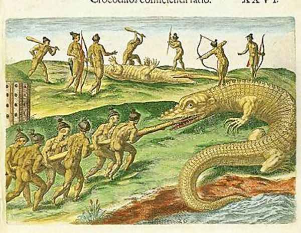 Hunting Crocodiles Oil Painting by Jacques le Moyne de Morgues