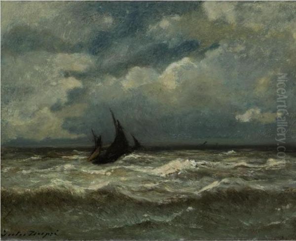 Bateaux De Peche A Cayeux Oil Painting by Jules Dupre