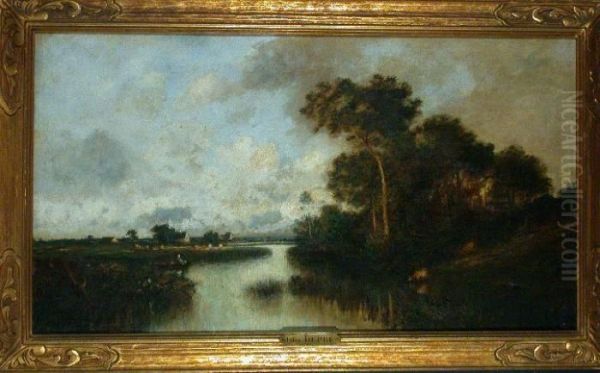 Bucolic River Landscape Oil Painting by Jules Dupre