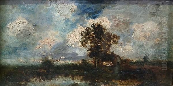 A Cottage In A Landscape Oil Painting by Jules Dupre