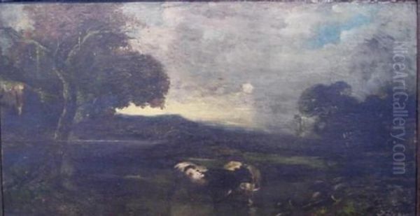 Cows At A Watering Hole Oil Painting by Jules Dupre