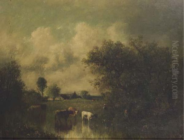 Vaches Au Bord De L'eau Oil Painting by Jules Dupre