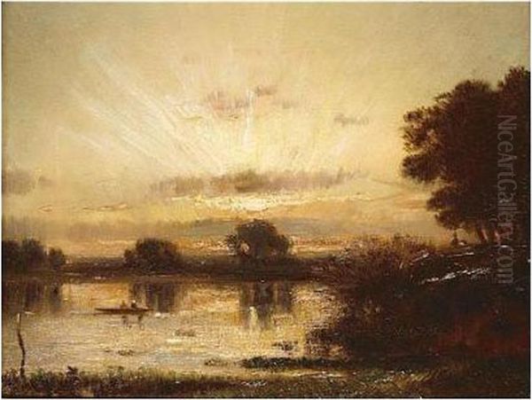 Evening Sunset Oil Painting by Jules Dupre