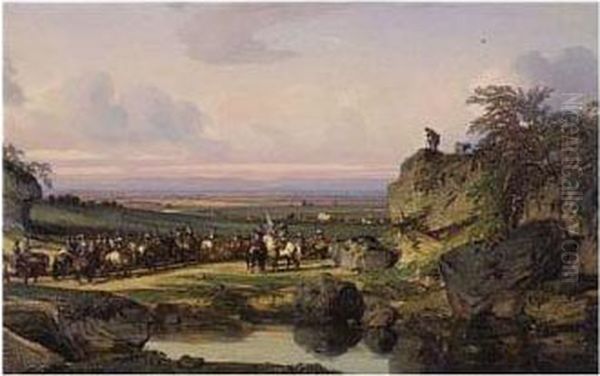 Landscape With Soldiers Oil Painting by Jules Dupre