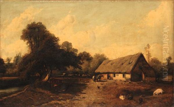 The Barnyard Oil Painting by Jules Dupre