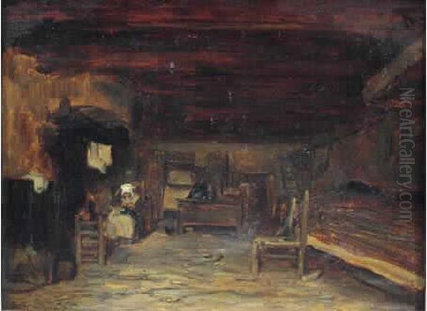 Interieur De Ferme Dans Le Berry Oil Painting by Jules Dupre