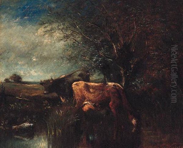 Cattle Watering Oil Painting by Jules Dupre